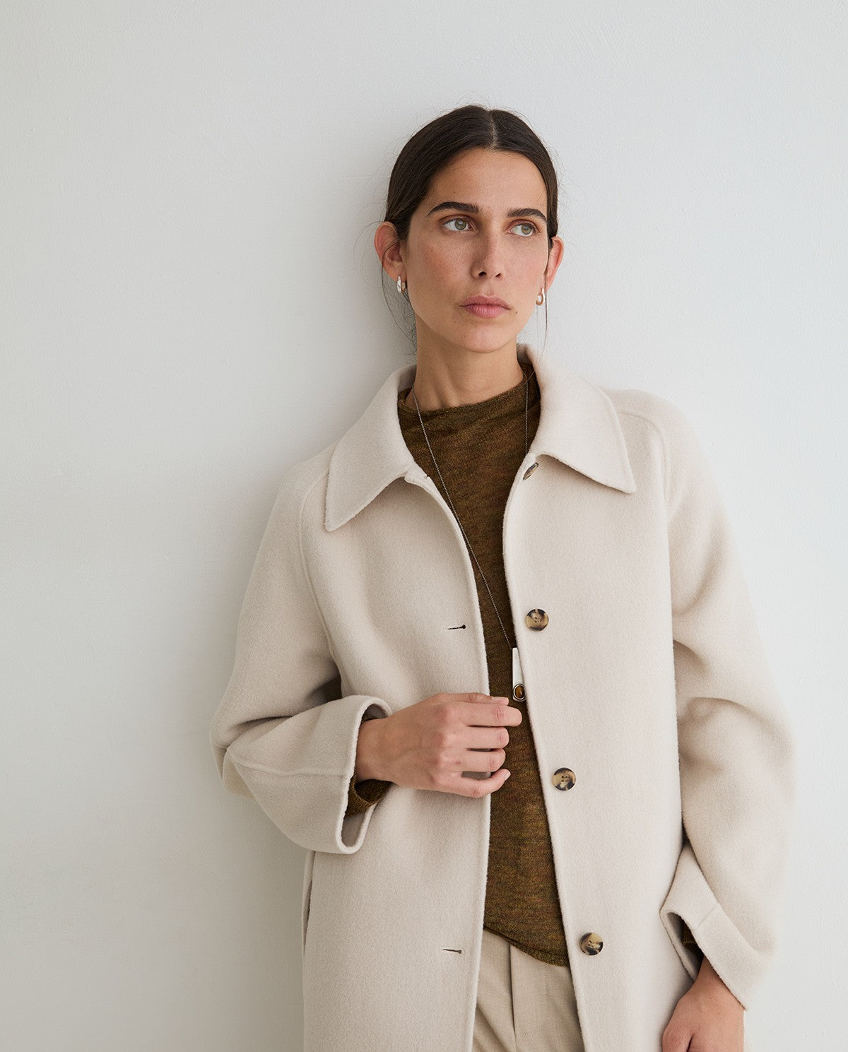 Yerse Long Handmade Wool - Blend Coat Ecru