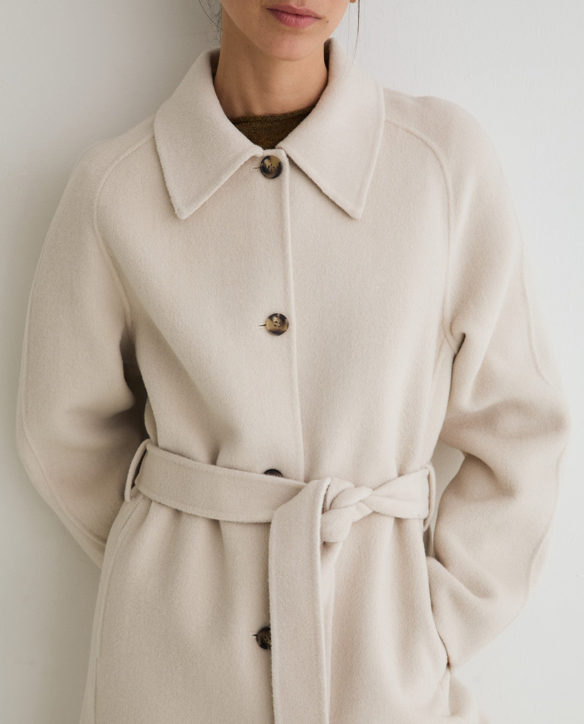 Yerse Long Handmade Wool - Blend Coat Ecru
