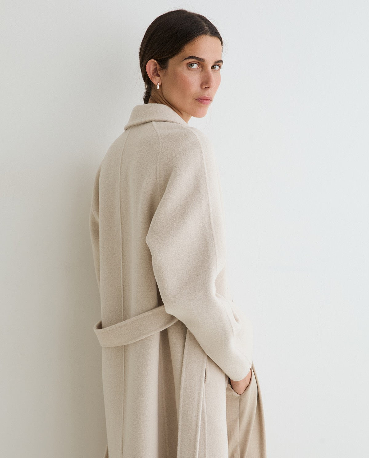Yerse Long Handmade Wool - Blend Coat Ecru