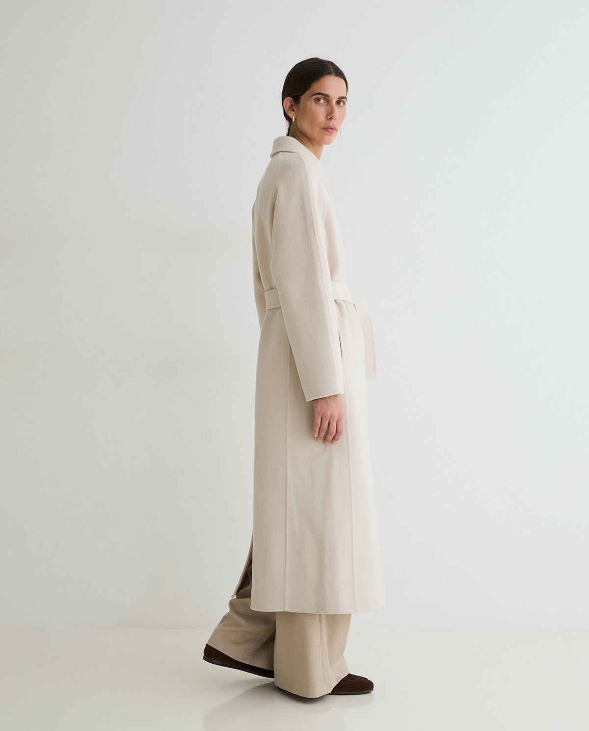 Yerse Long Handmade Wool - Blend Coat Ecru