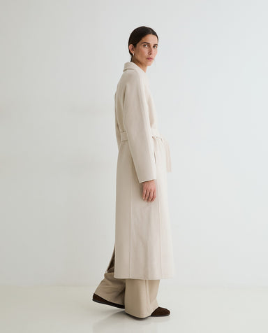 Yerse Long Handmade Wool - Blend Coat Ecru
