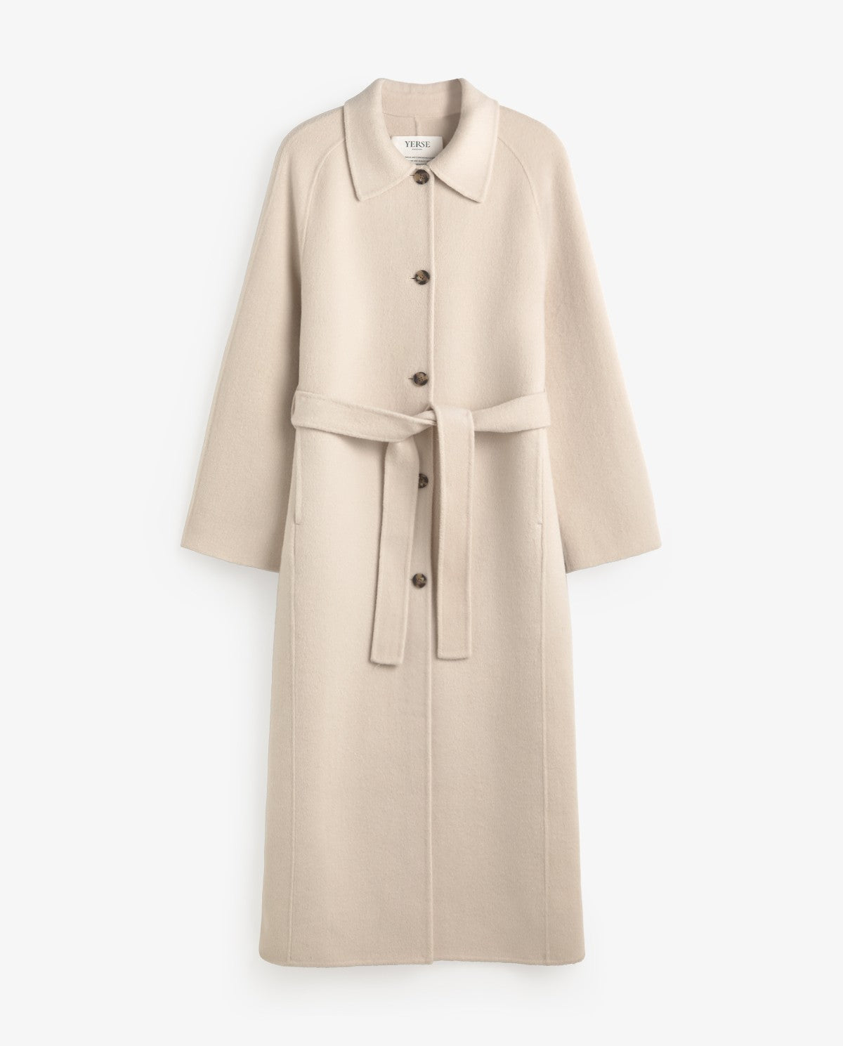 Yerse Long Handmade Wool - Blend Coat Ecru