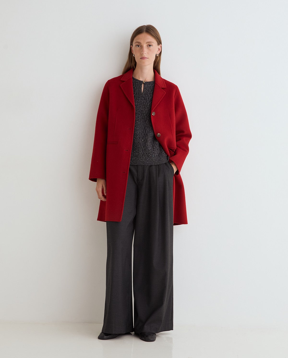 Yerse Handmade Wool - Blend Midi Coat Red