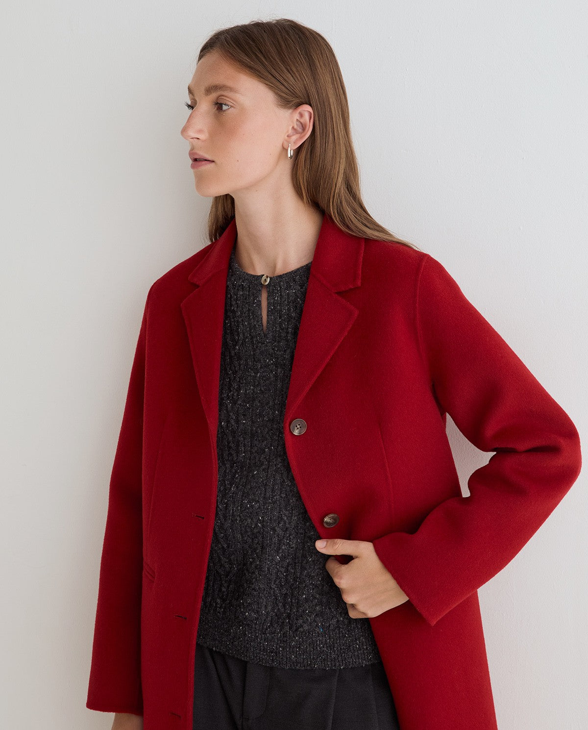 Yerse Handmade Wool - Blend Midi Coat Red