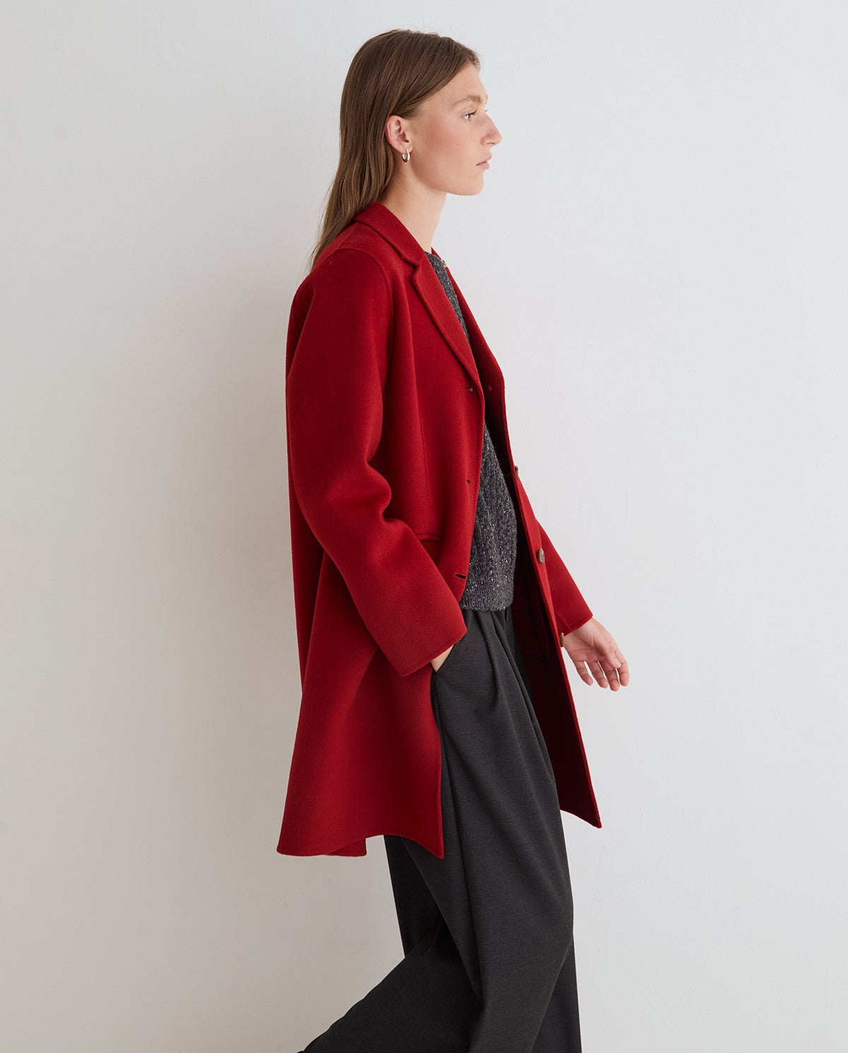 Yerse Handmade Wool - Blend Midi Coat Red