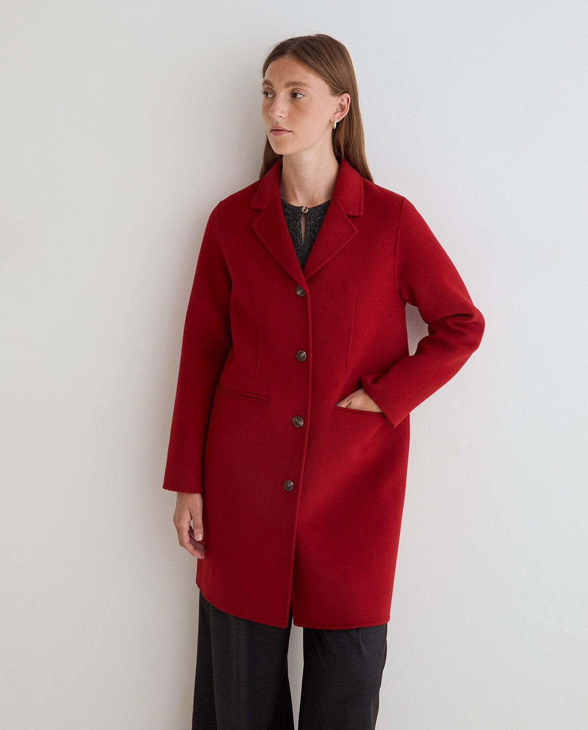 Yerse Handmade Wool - Blend Midi Coat Red