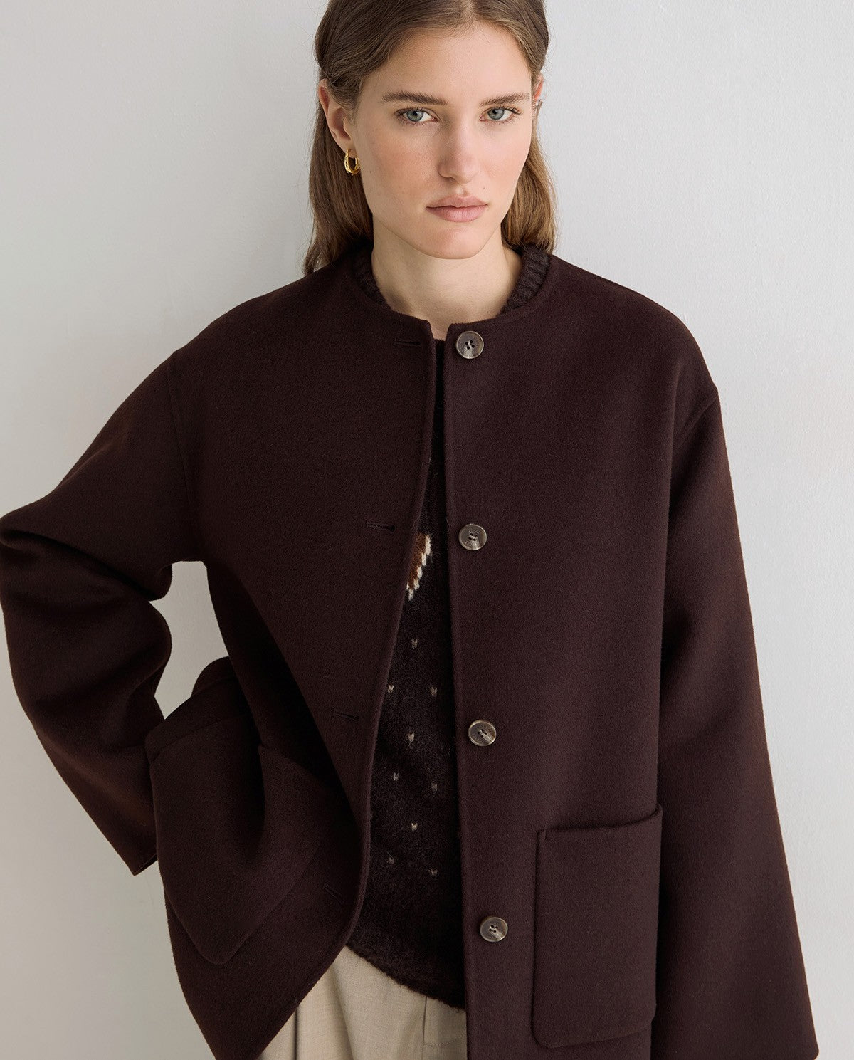 Yerse Handmade Coat With Removable Scarf Chocolate
