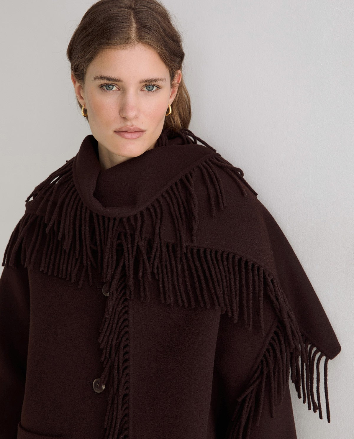 Yerse Handmade Coat With Removable Scarf Chocolate