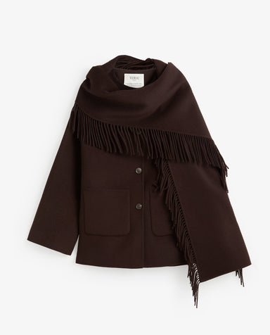 Yerse Handmade Coat With Removable Scarf Chocolate