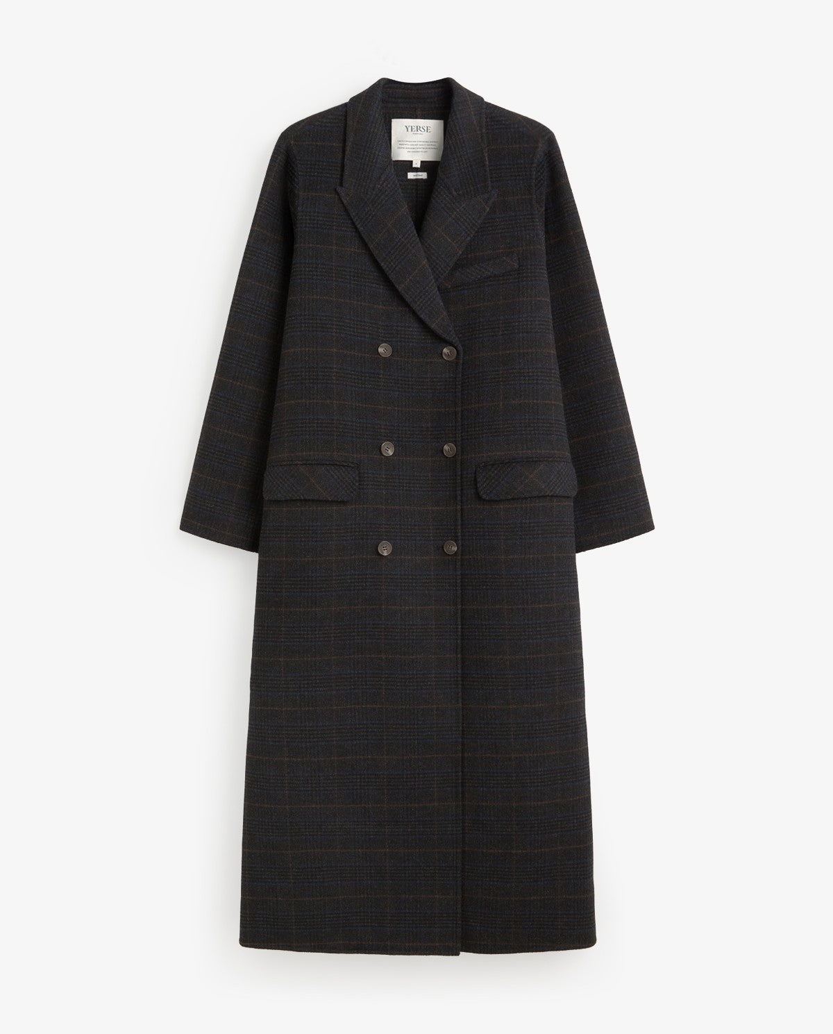 Yerse Long Handmade Double - Faced Grey Check Coat