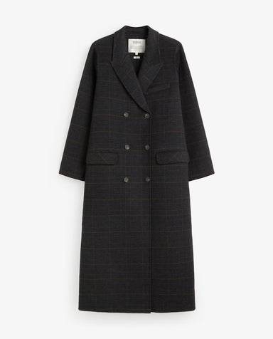 Yerse Long Handmade Double - Faced Grey Check Coat