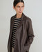 Yerse Leather Midi Coat Dark Brown