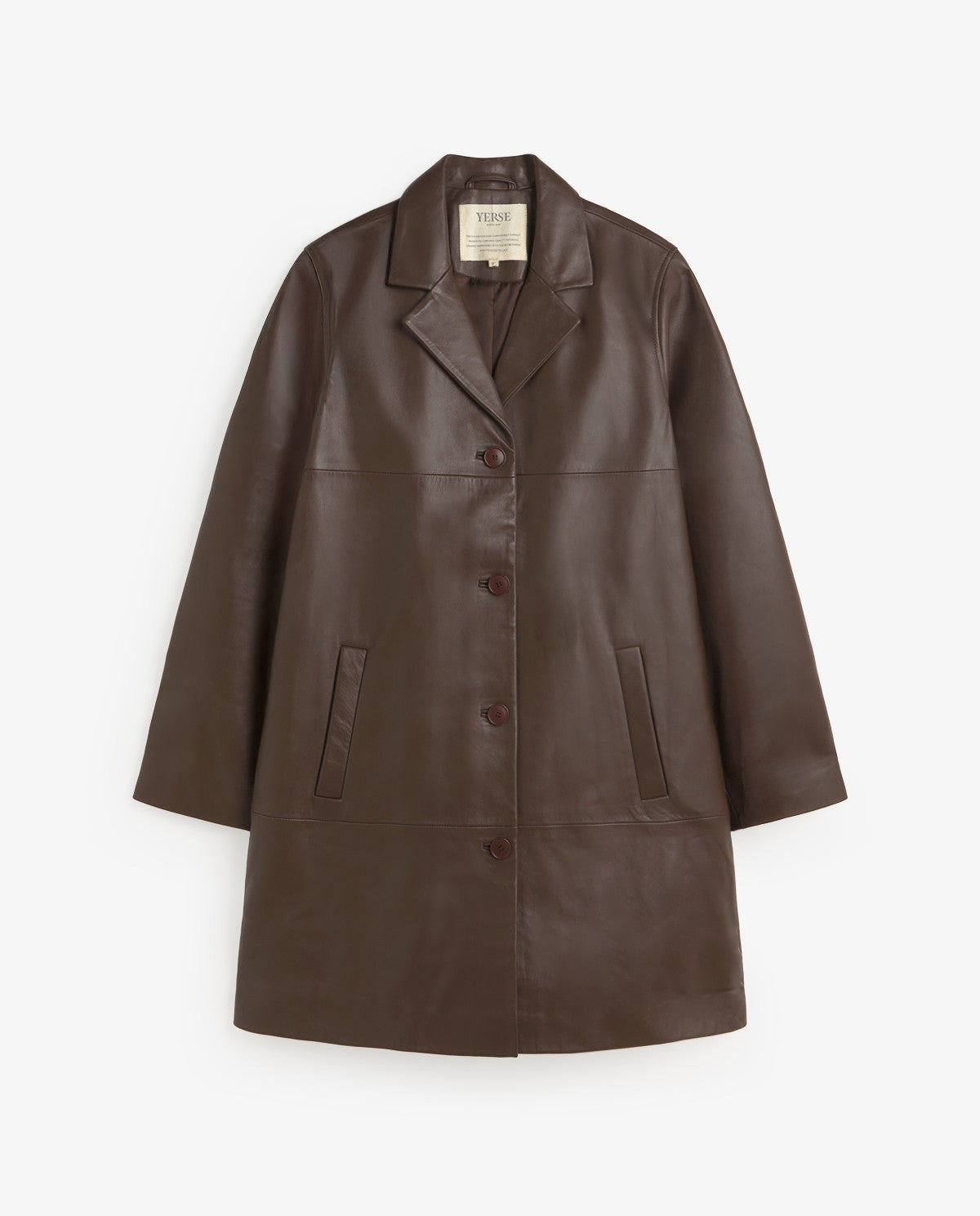 Yerse Leather Midi Coat Dark Brown
