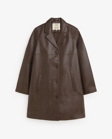 Yerse Leather Midi Coat Dark Brown