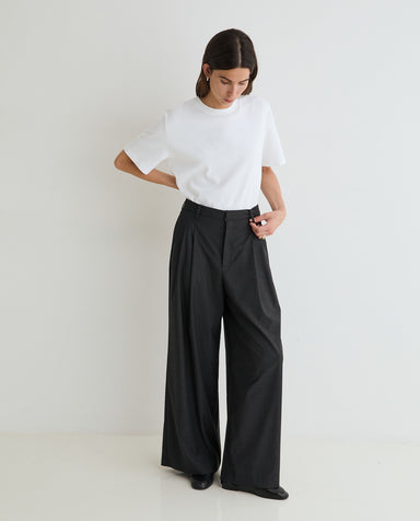 Yerse Structured Wide-Leg Suit Trousers Grey