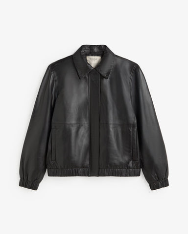Yerse Leather Bomber Jacket Black