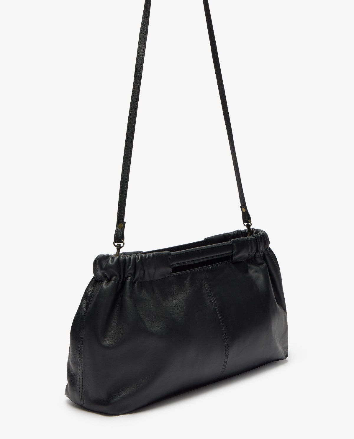 Yerse Gathered Leather Bag Black