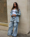 One teaspoon Love Machines Mid Waist Super Wide Leg Denim Jeans - Split Party Contrast Blue