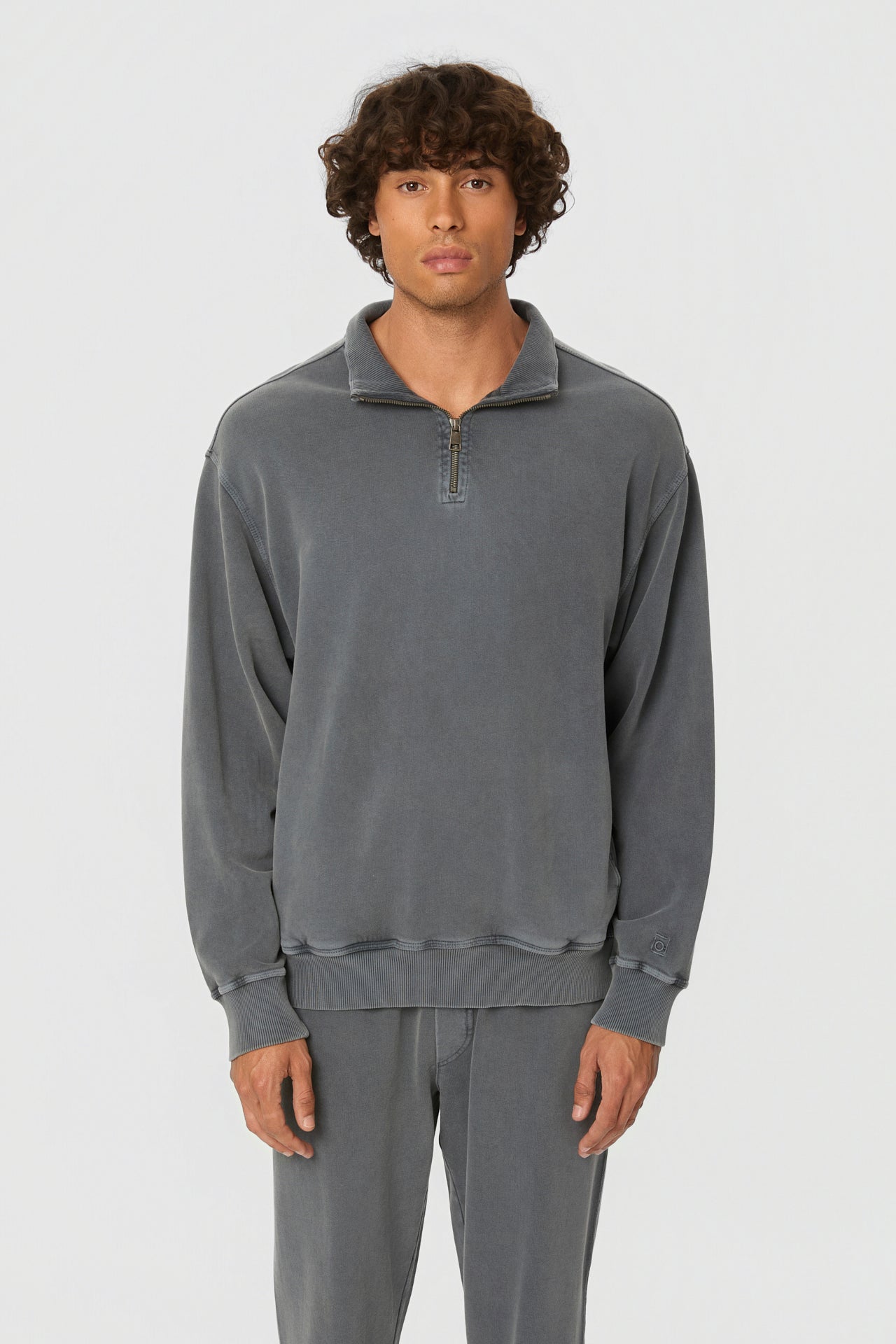 DLMC000146 - DROPPED SHOULDER HALF-ZIP CREWNECK - VINTAGE GREY