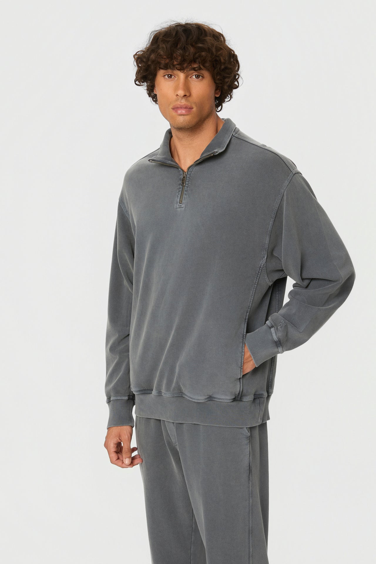 DLMC000146 - DROPPED SHOULDER HALF-ZIP CREWNECK - VINTAGE GREY