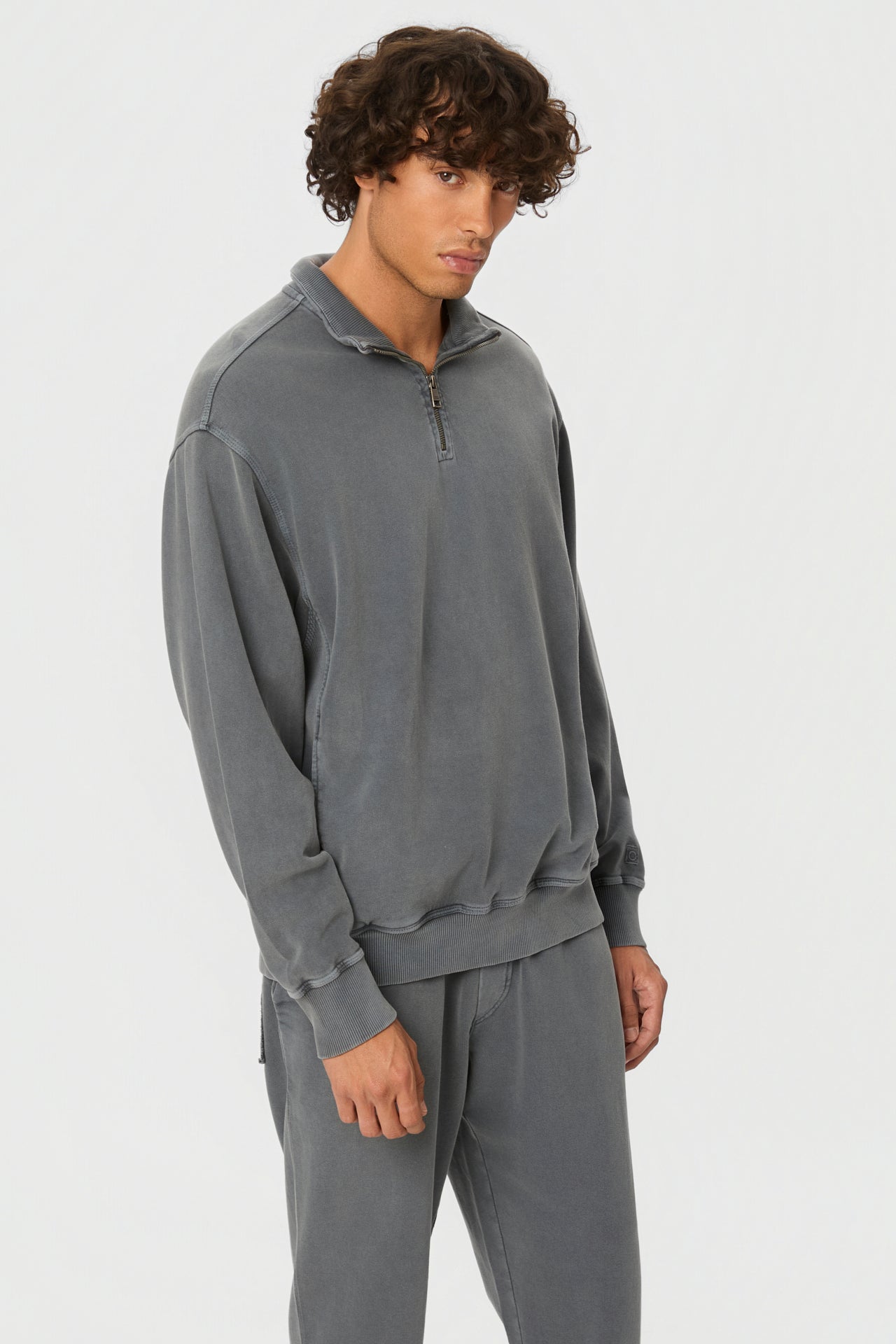 DLMC000146 - DROPPED SHOULDER HALF-ZIP CREWNECK - VINTAGE GREY