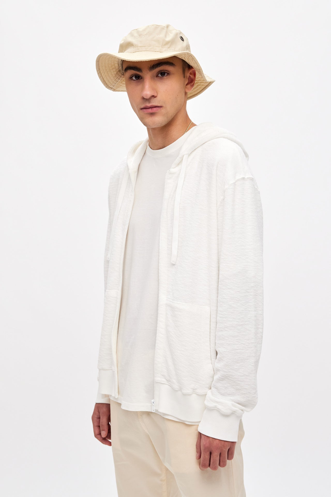 Cotton Hooded Cardigan WHITE