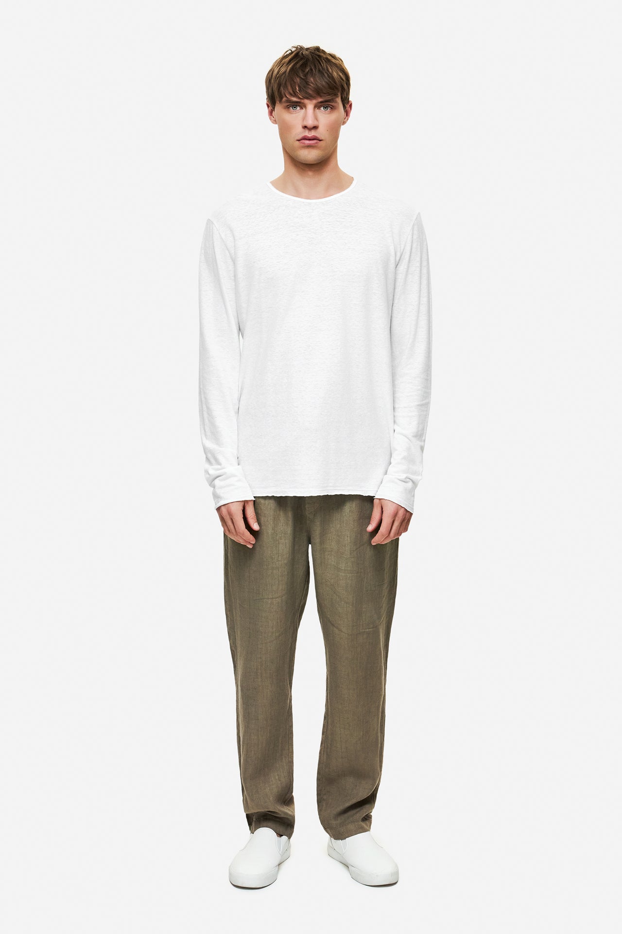 DLMP000139 - Linen Pants in Relaxed Fit - TAUPE
