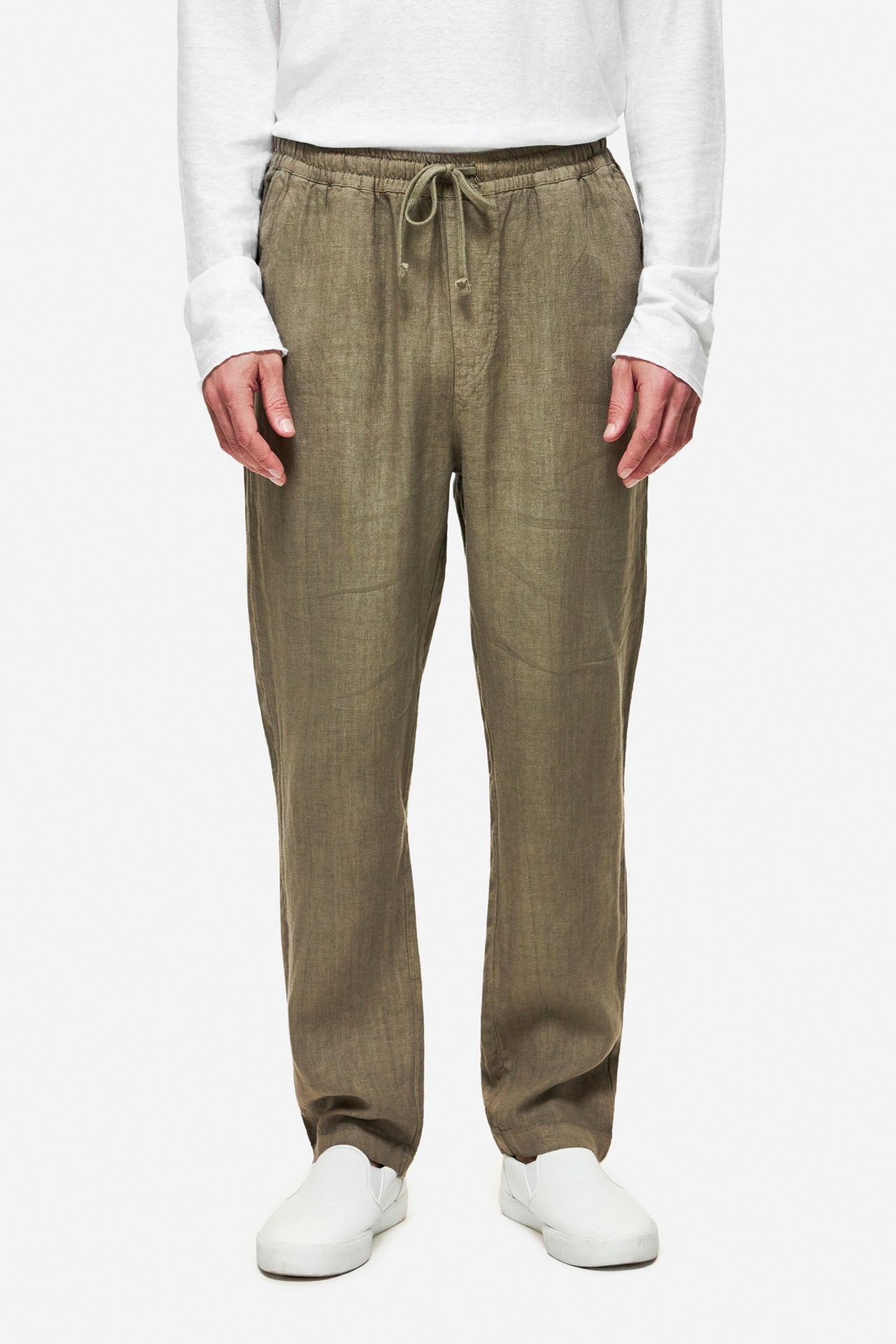 DLMP000139 - Linen Pants in Relaxed Fit - TAUPE