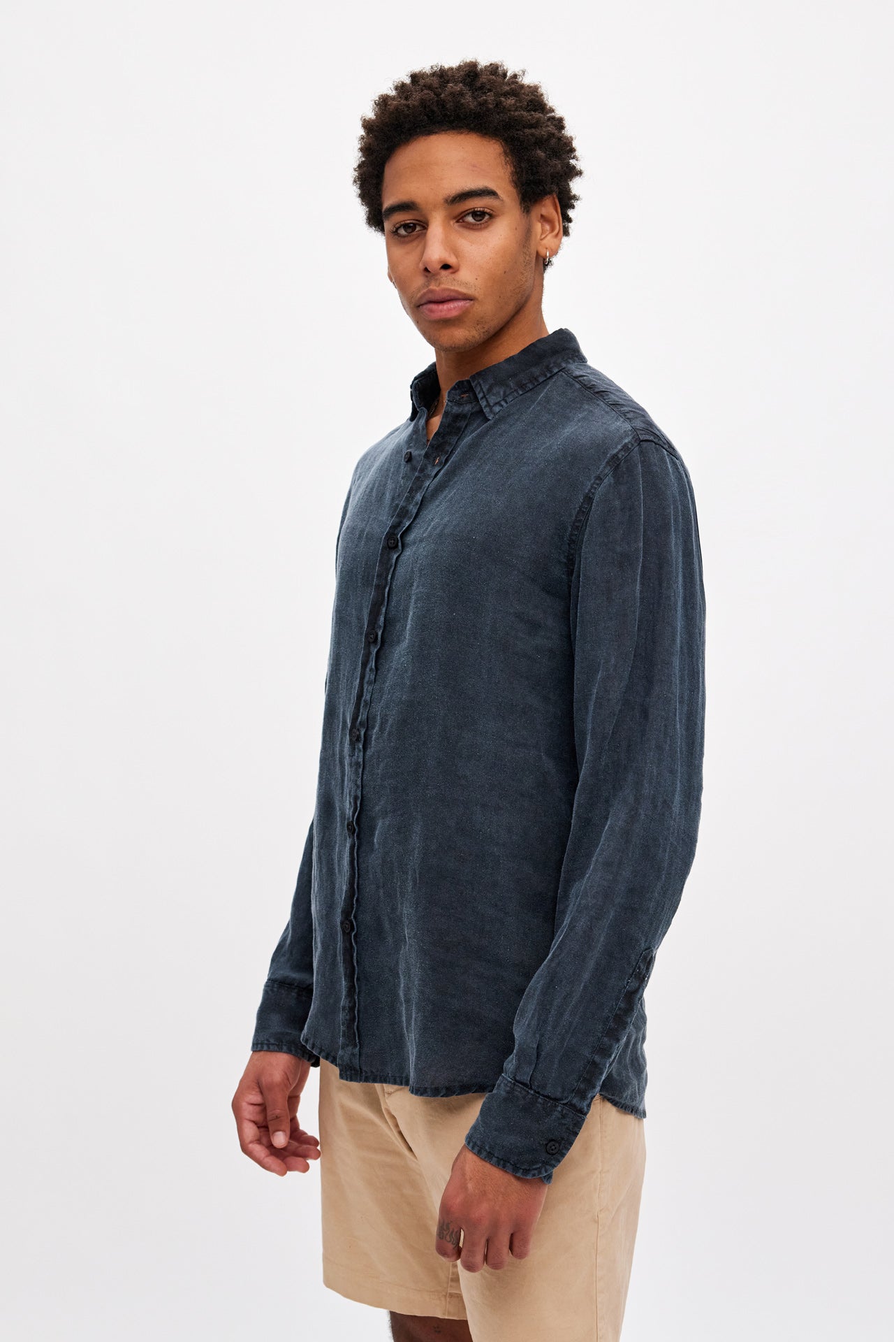 Linen shirt with Classic collar  VINTAGE NAVY