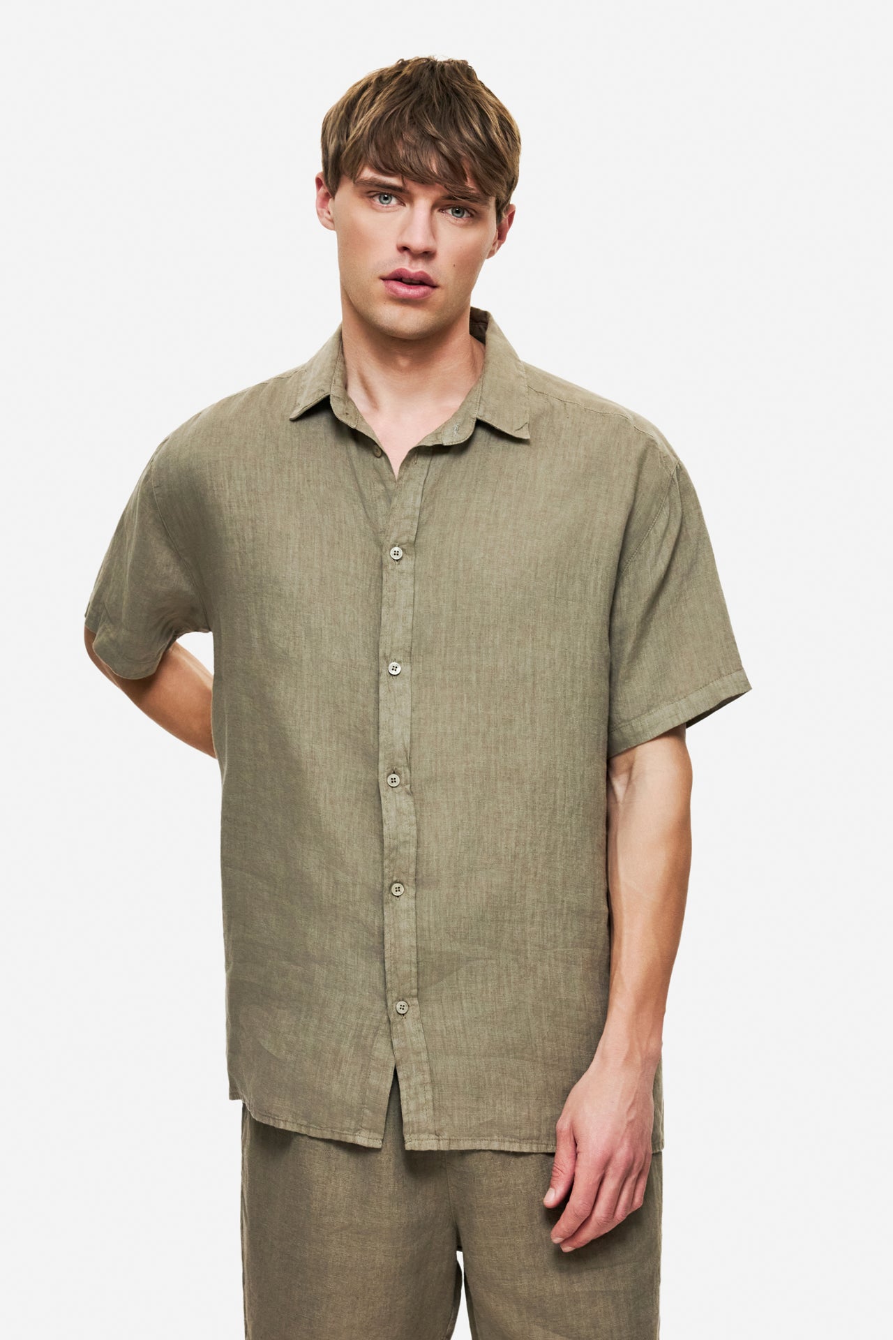 DLMS000153 - SHORTSLEEVE LINEN SHIRT - TAUPE