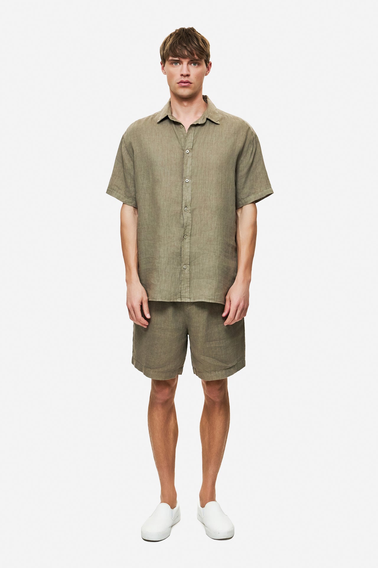 DLMS000153 - SHORTSLEEVE LINEN SHIRT - TAUPE