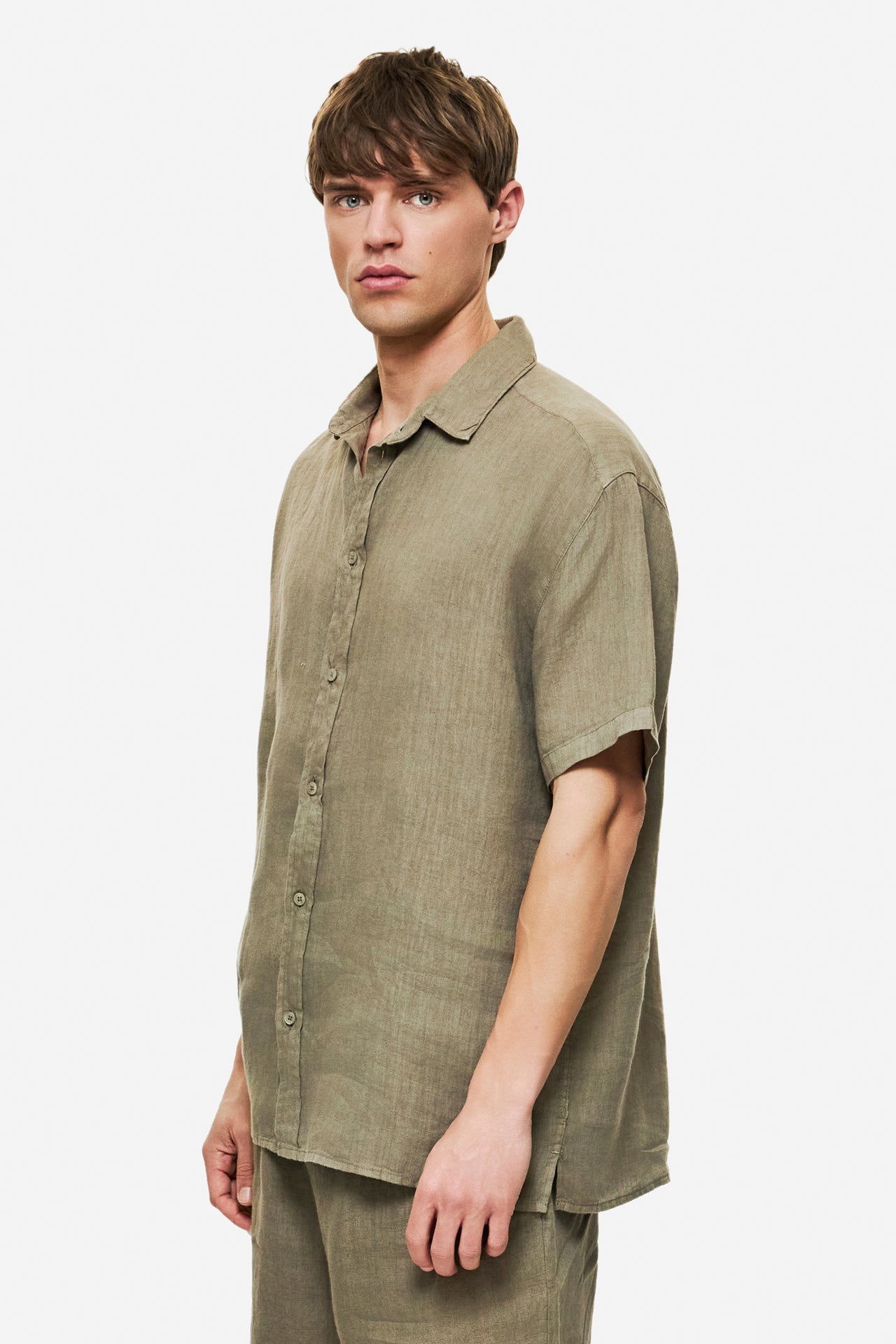 DLMS000153 - SHORTSLEEVE LINEN SHIRT - TAUPE