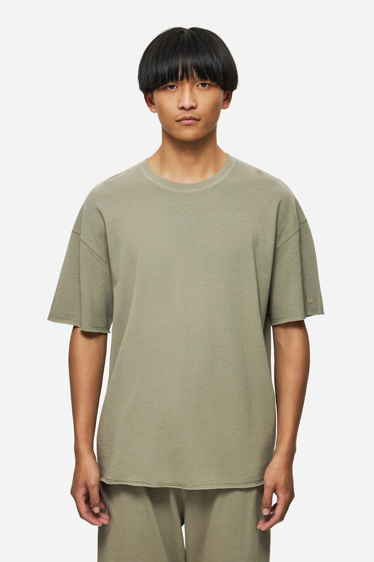 DLMT000606 - Piquet T-Shirt with Raw Edges in Regular Fit TAUPE