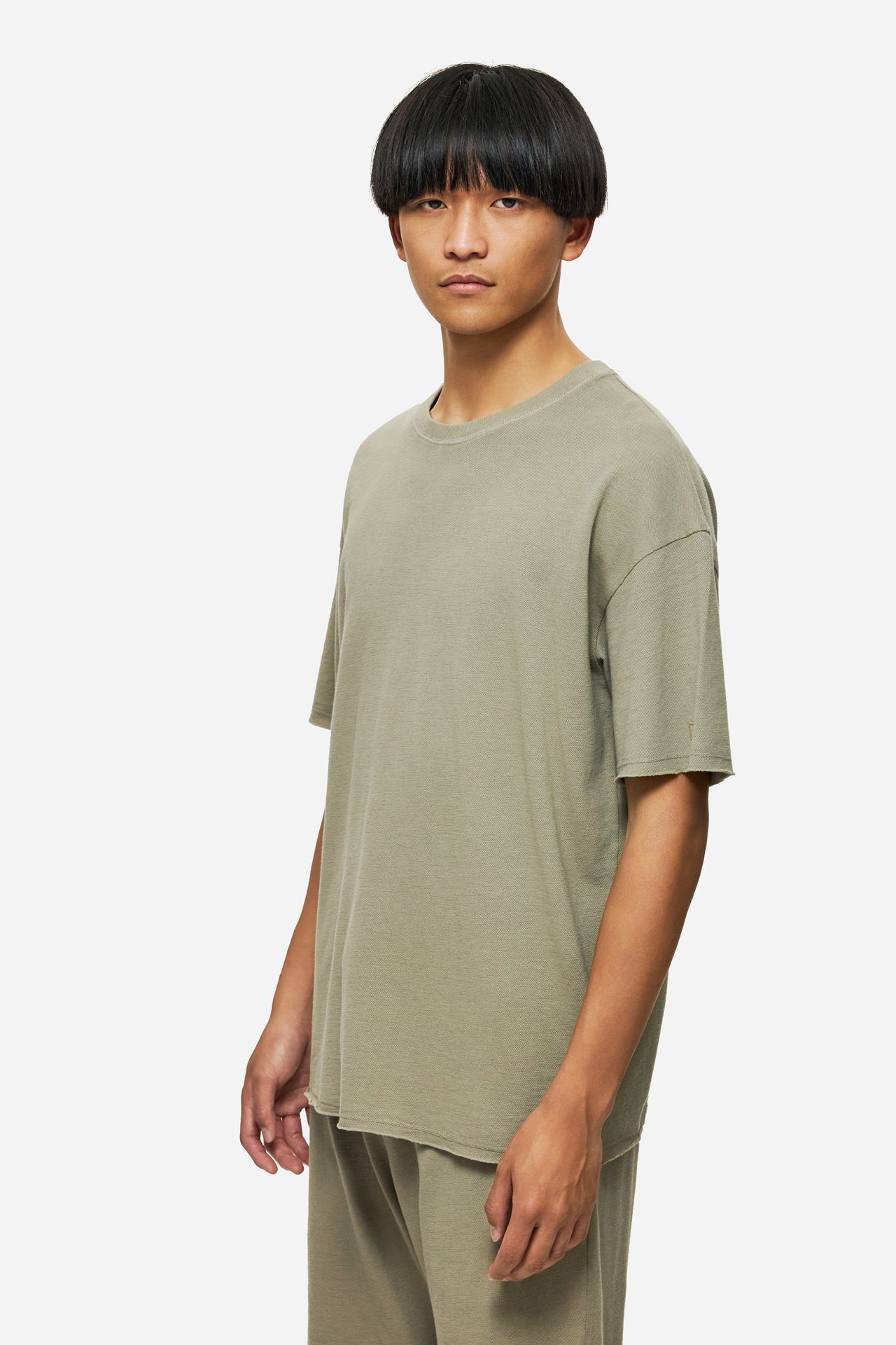 DLMT000606 - Piquet T-Shirt with Raw Edges in Regular Fit TAUPE