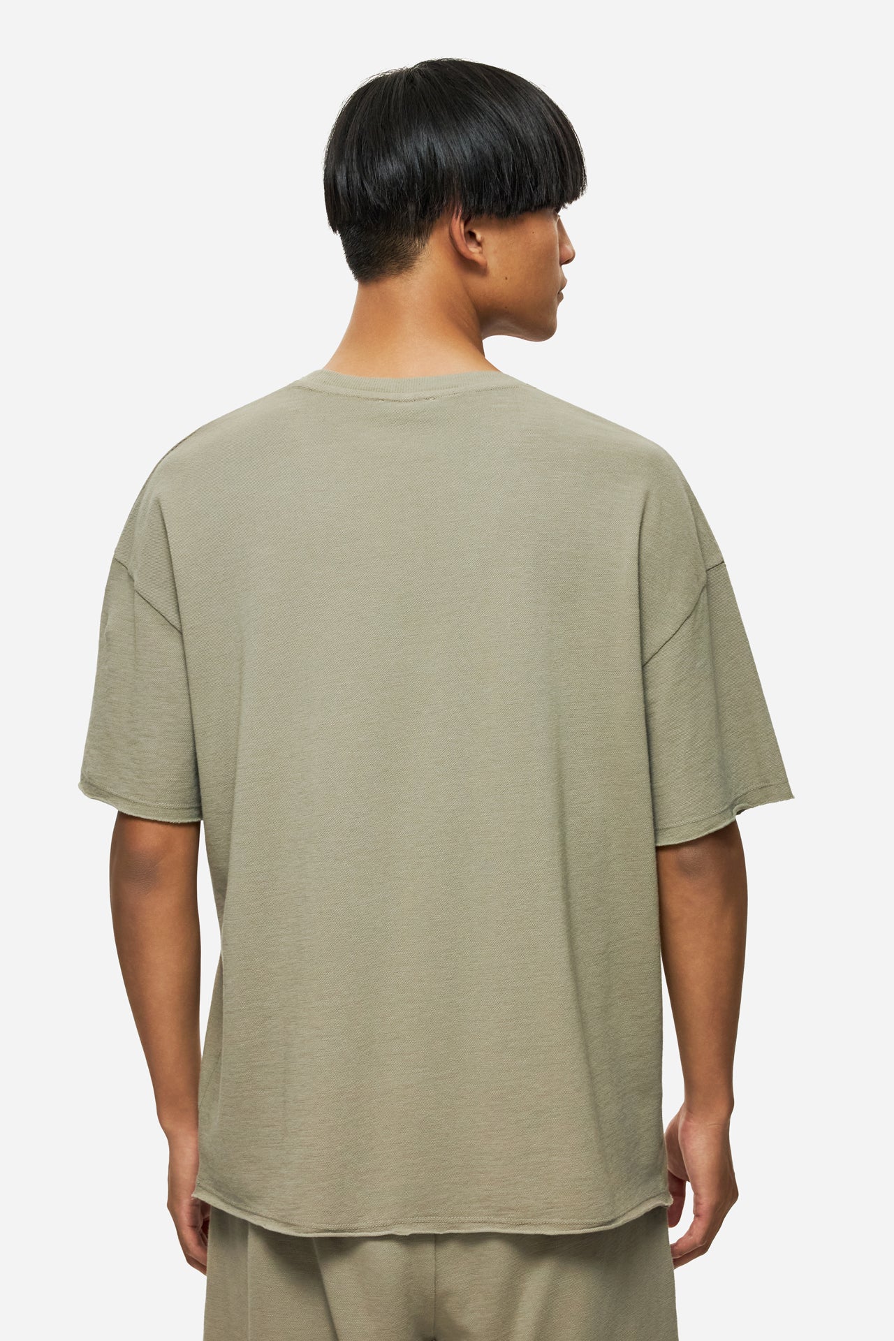 DLMT000606 - Piquet T-Shirt with Raw Edges in Regular Fit TAUPE
