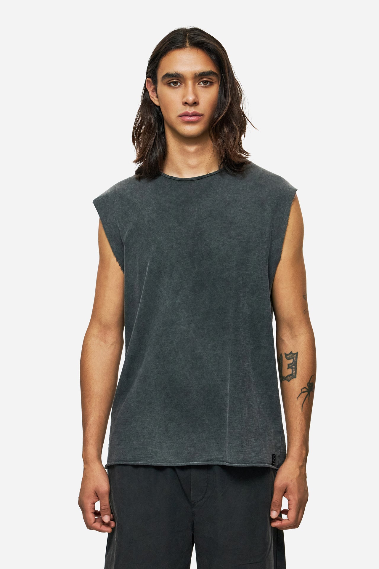 DLMTT000002 - Slub Tank Top with Raw Edges - VINTAGE BLACK
