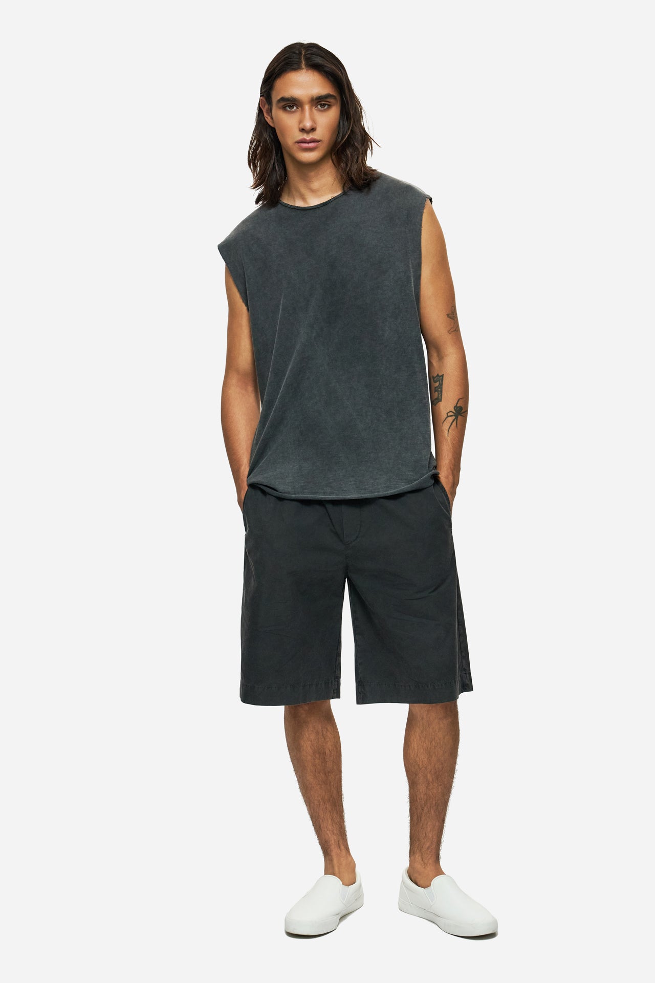 DLMTT000002 - Slub Tank Top with Raw Edges - VINTAGE BLACK