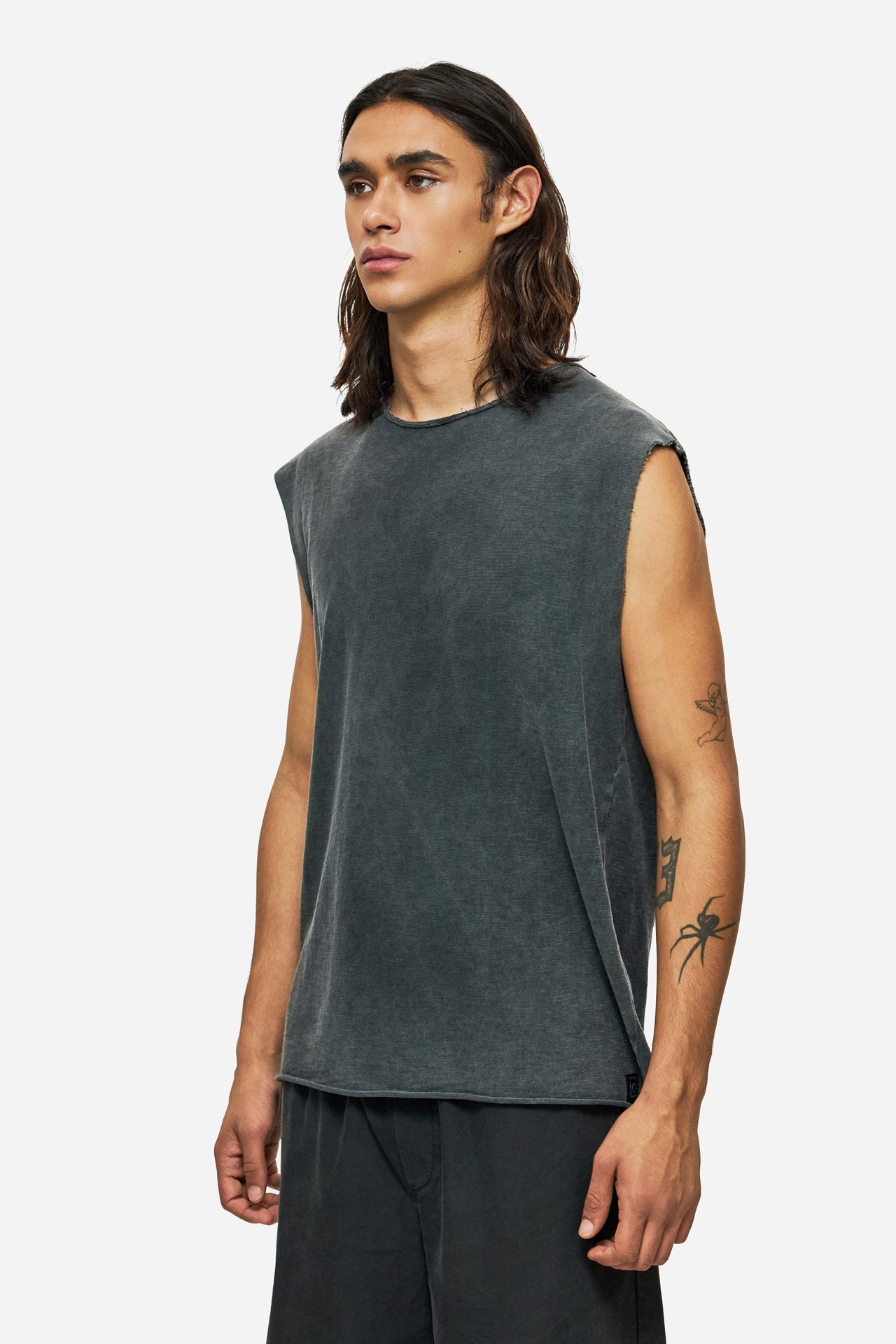 DLMTT000002 - Slub Tank Top with Raw Edges - VINTAGE BLACK