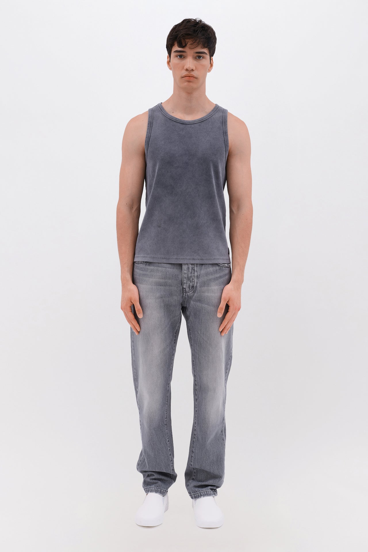 Ribbed Tank Top in Regular Fit - Vintage Grey