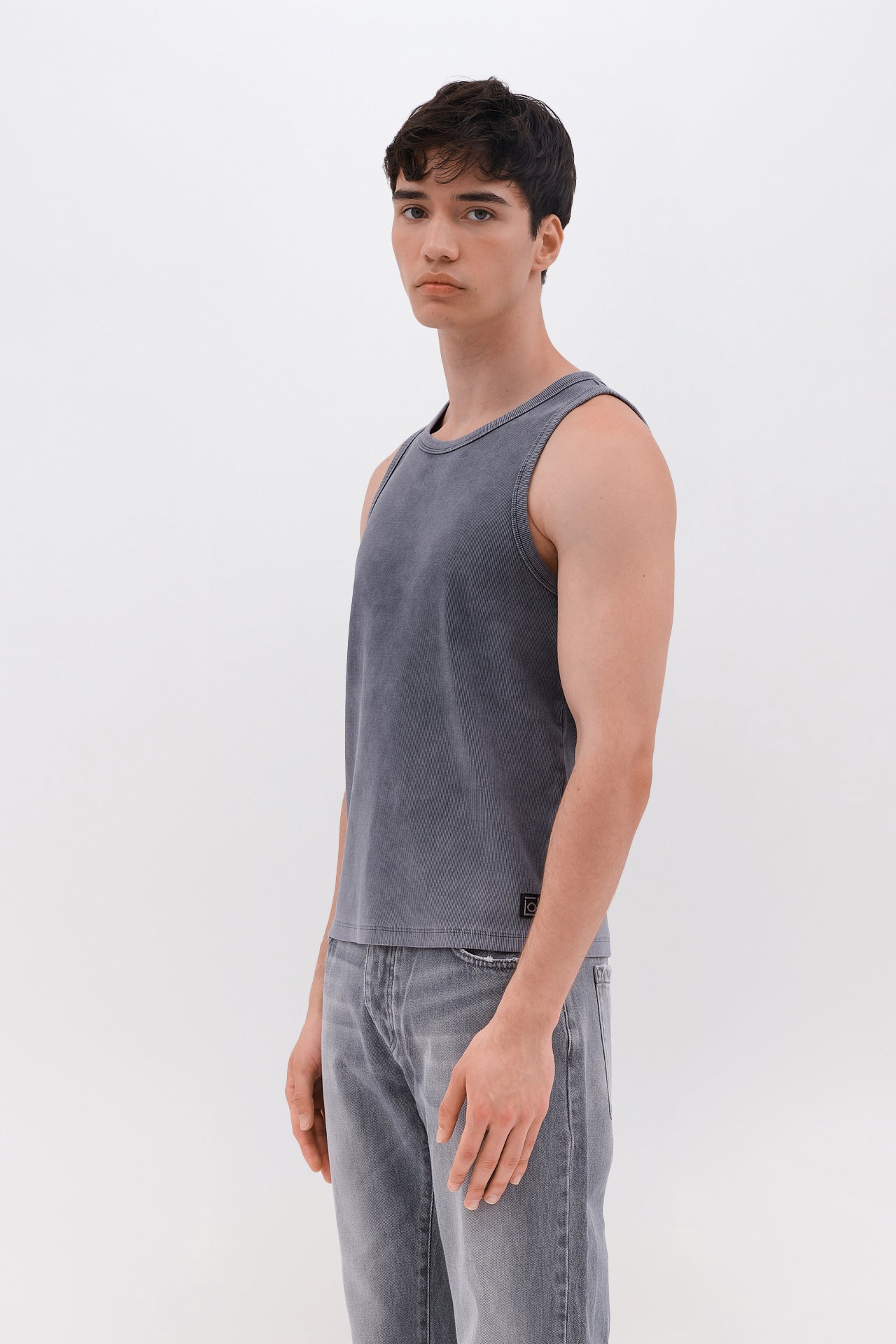 Ribbed Tank Top in Regular Fit - Vintage Grey