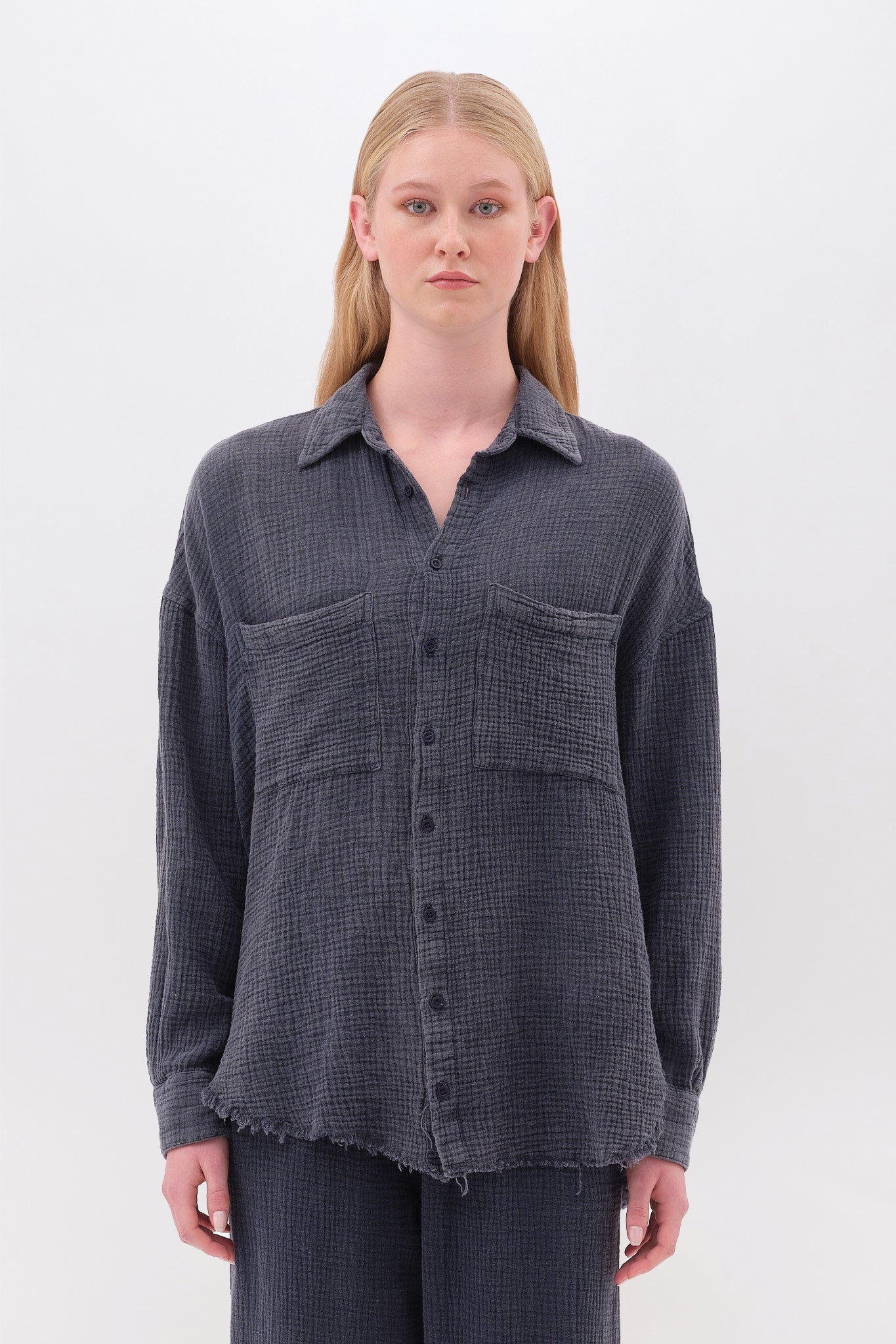 Shirt with Raw Edge Details - VINTAGE BLUE