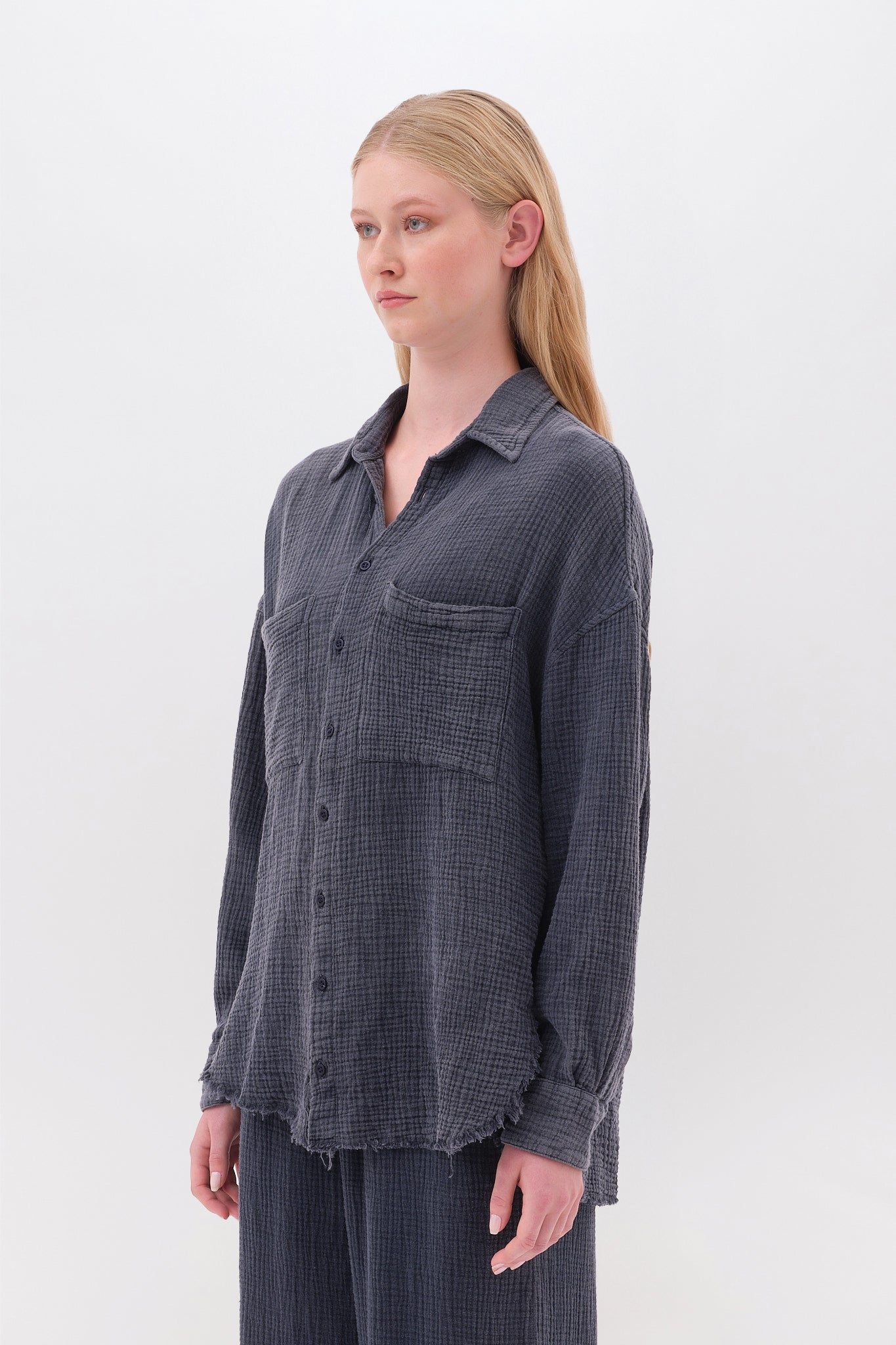 Shirt with Raw Edge Details - VINTAGE BLUE