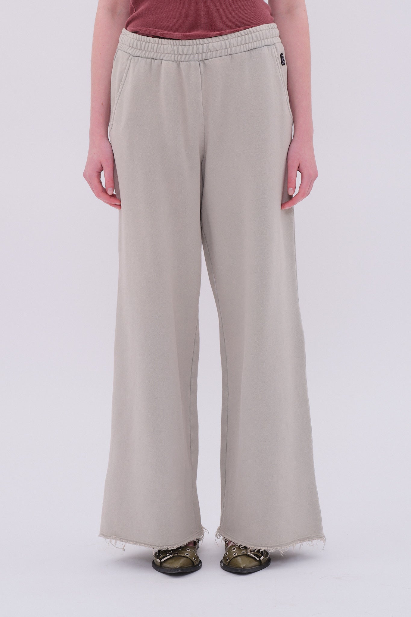 Wide-Leg Sweatpants with Raw Edges - Vintage Greige