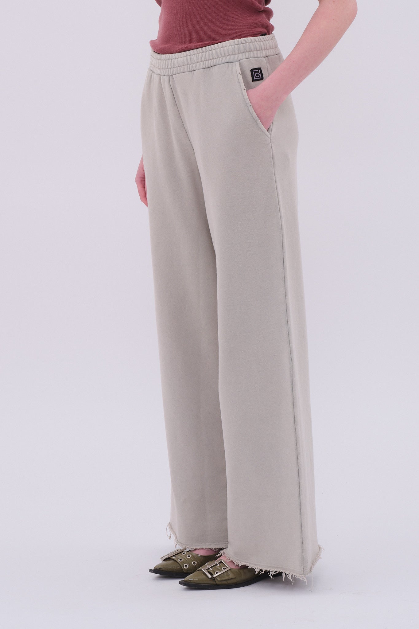 Wide-Leg Sweatpants with Raw Edges - Vintage Greige