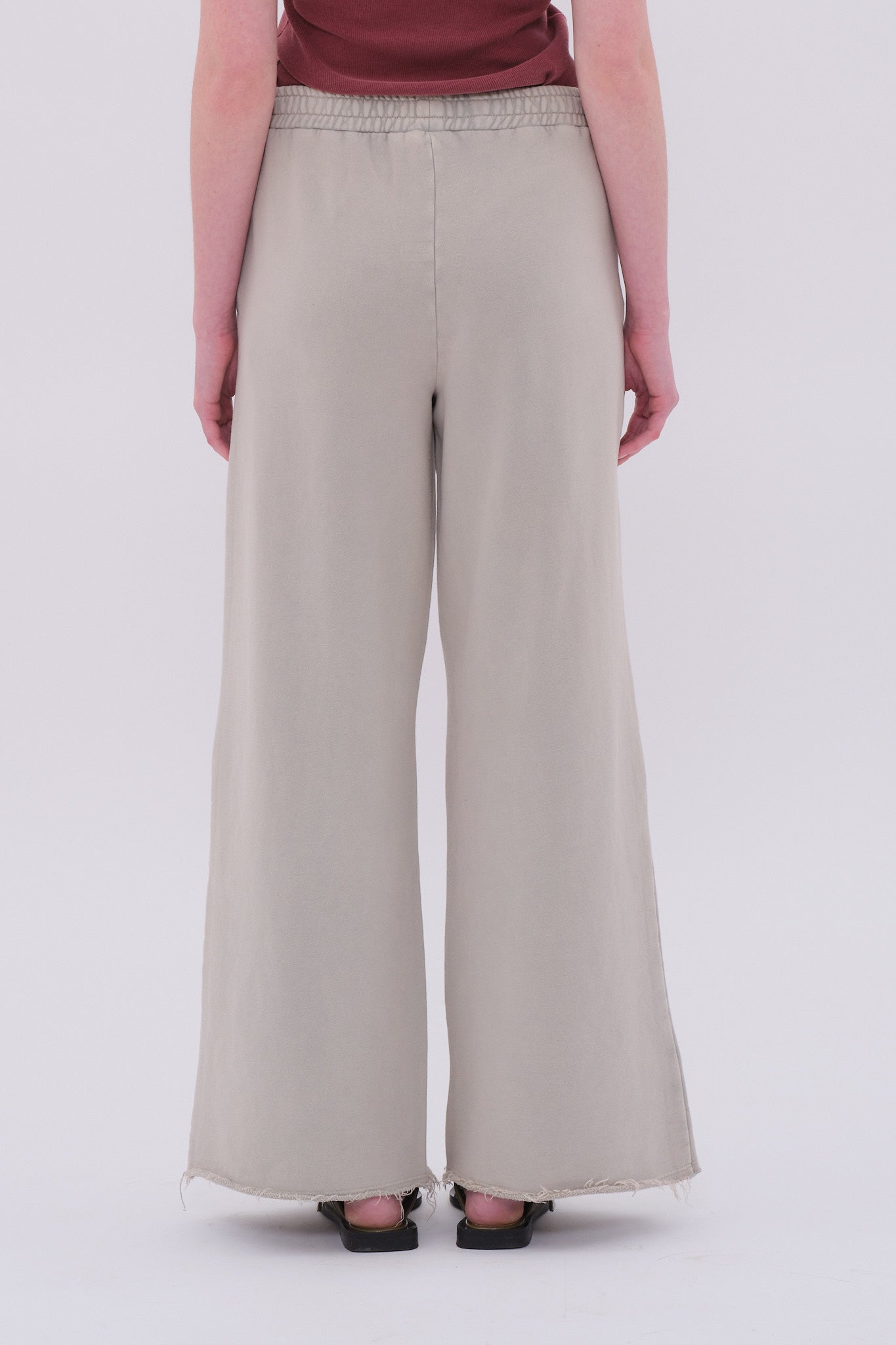 Wide-Leg Sweatpants with Raw Edges - Vintage Greige