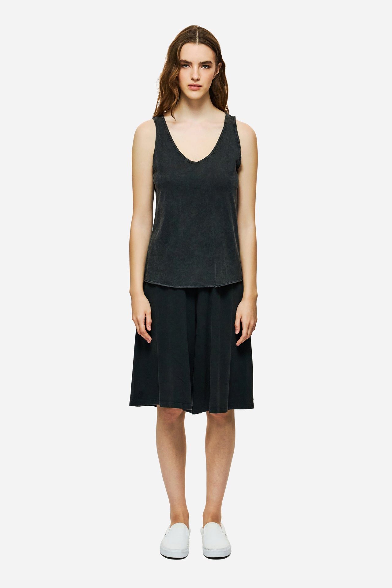 DLWT000126 - Tank Top with V Neckline - VINTAGE BLACK