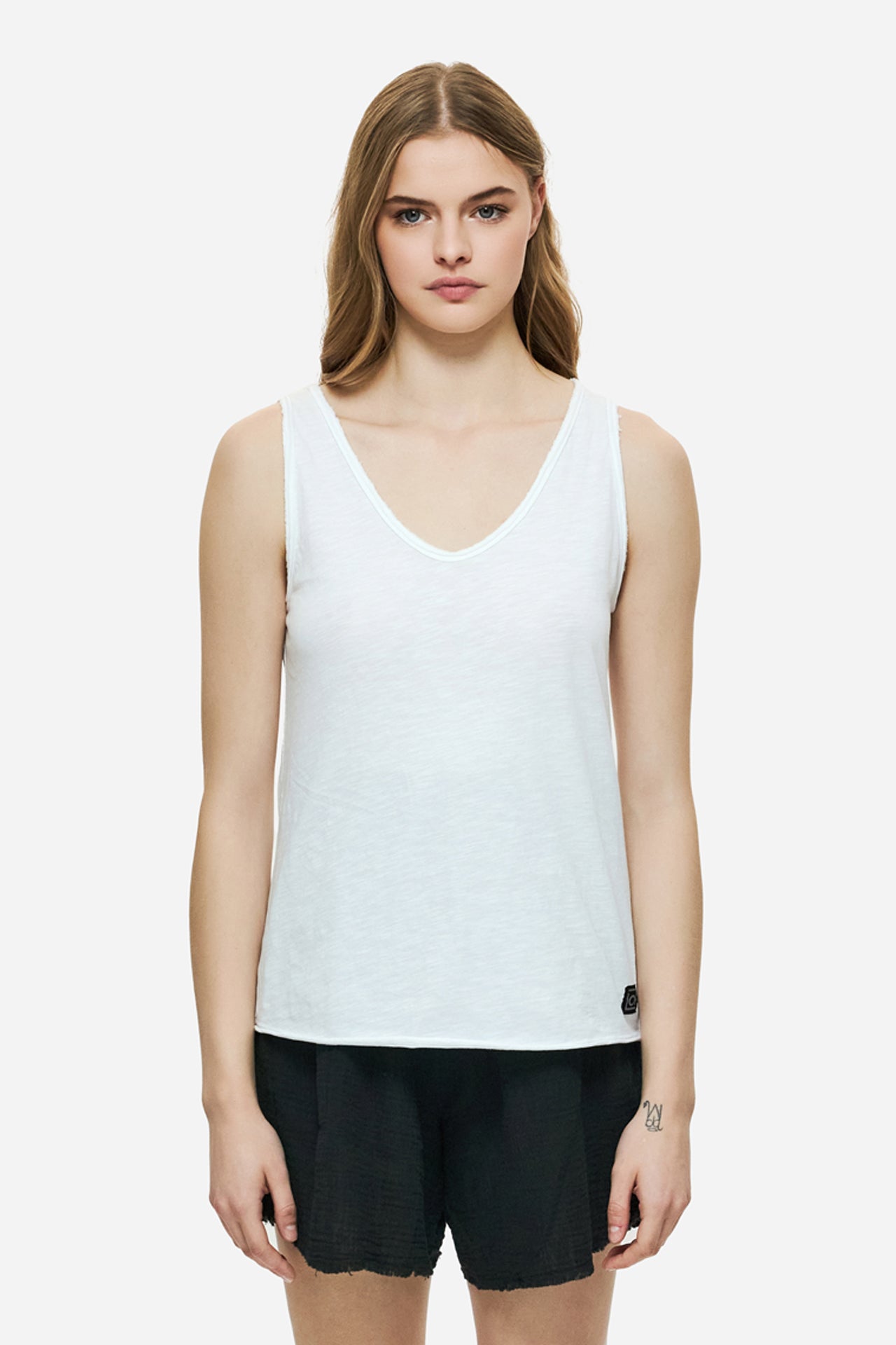 DLWT000126 - Tank Top with V Neckline - WHITE