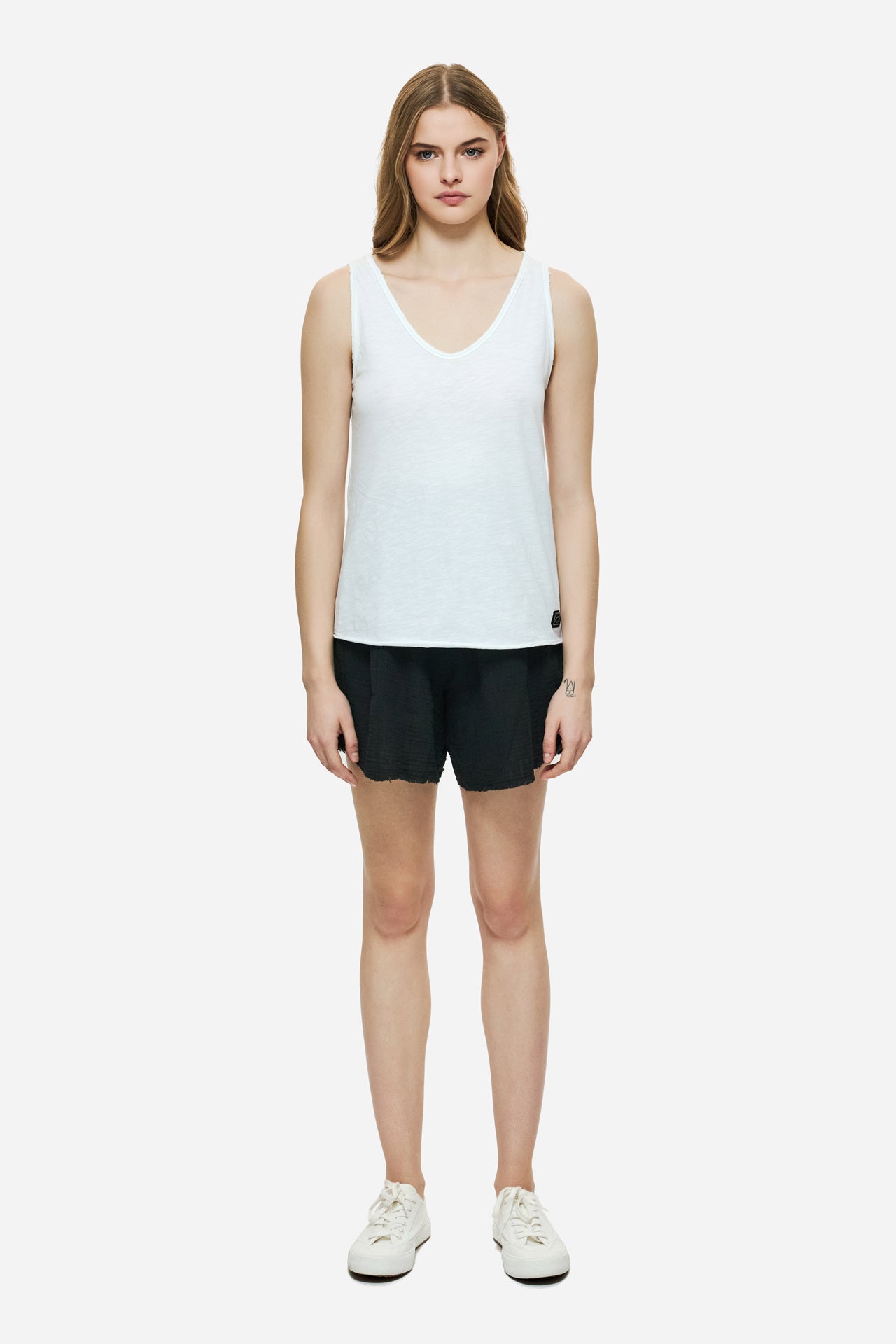 DLWT000126 - Tank Top with V Neckline - WHITE