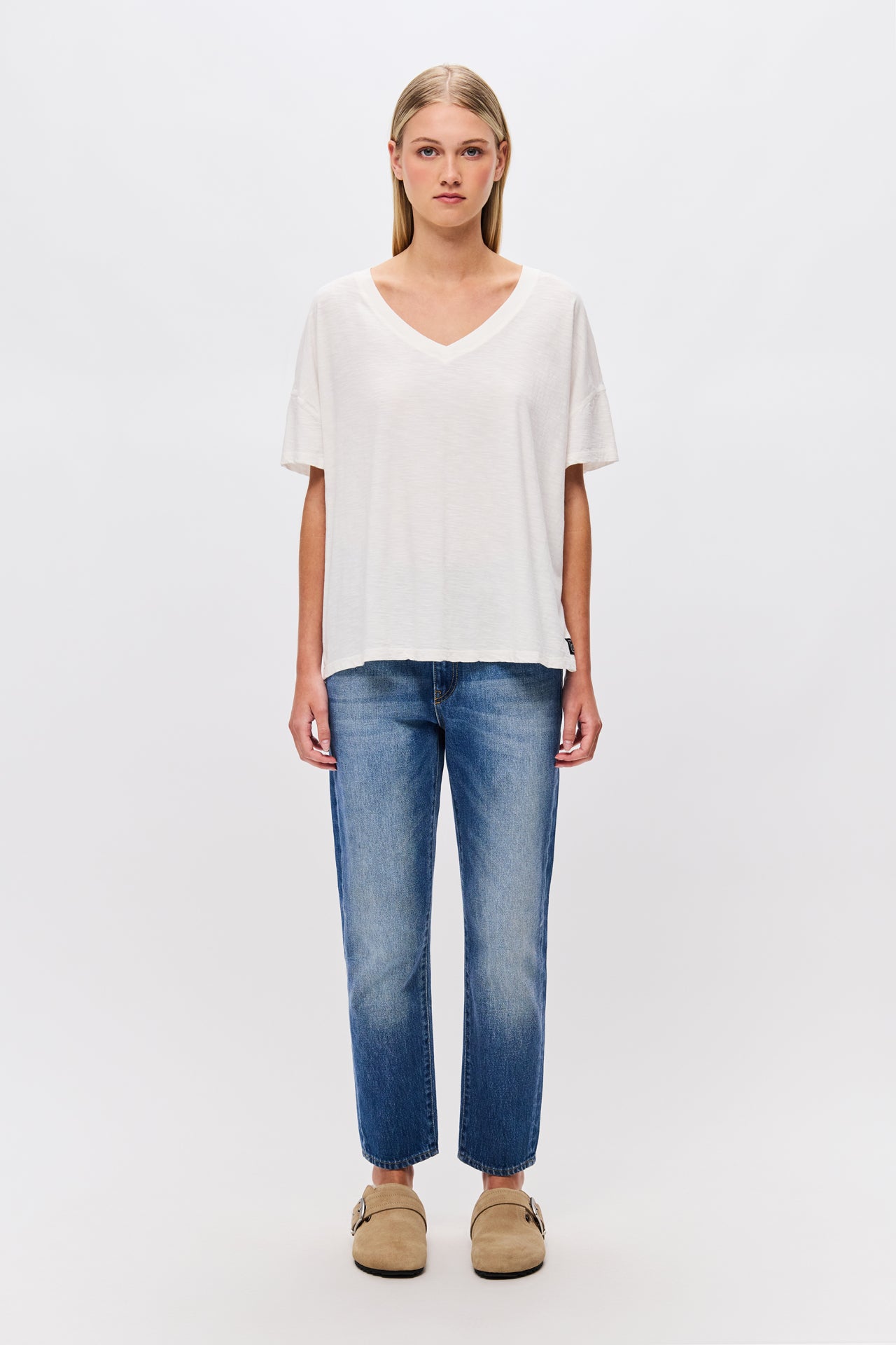 Oversized T-Shirt With V Neckline - White