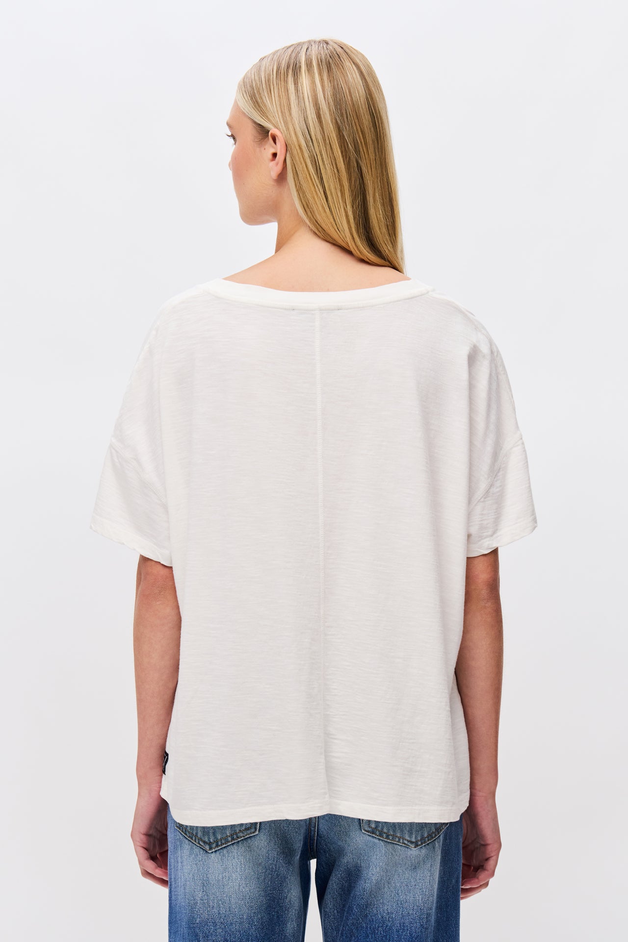 Oversized T-Shirt With V Neckline - White